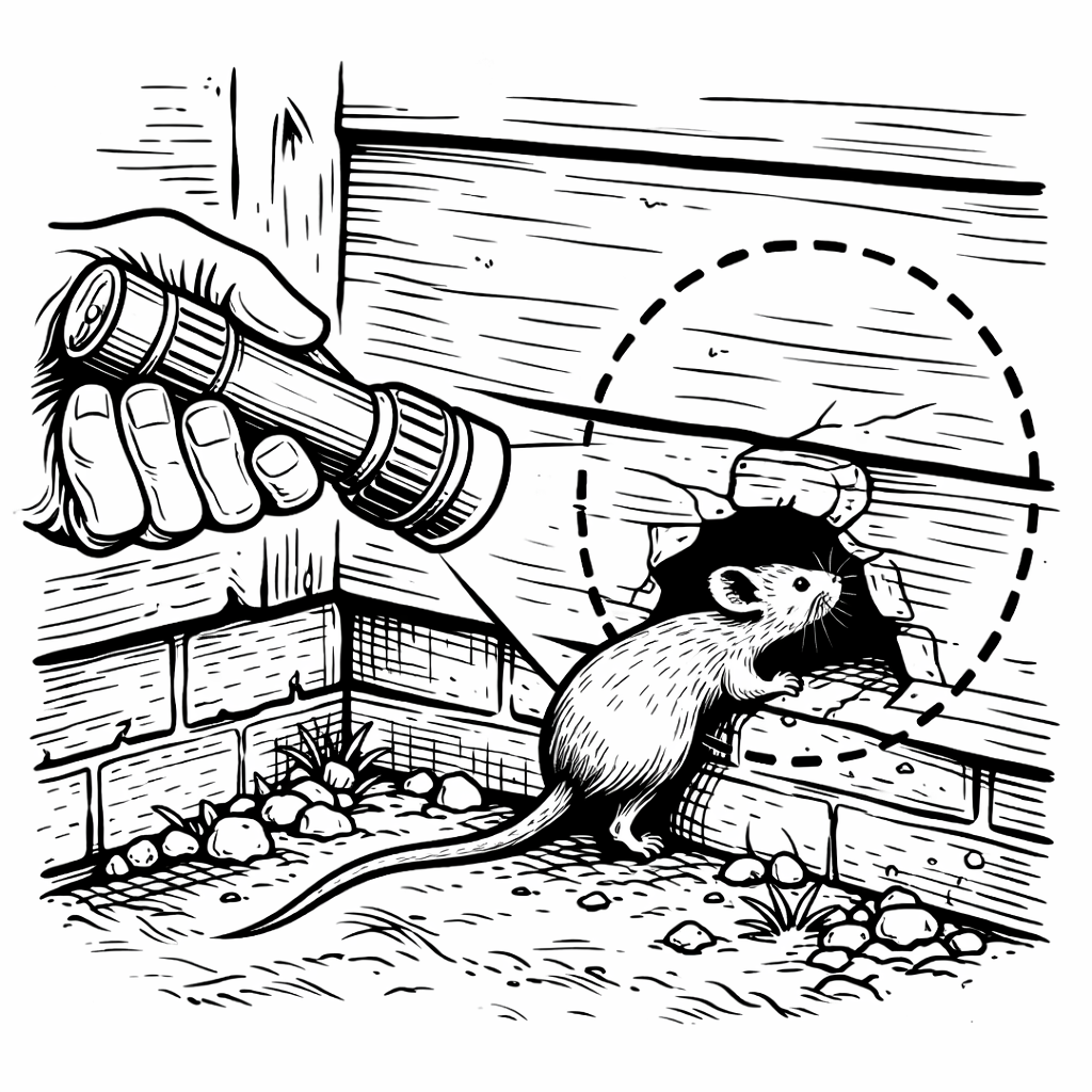 Checking exterior wall gap where a mouse could enter the house