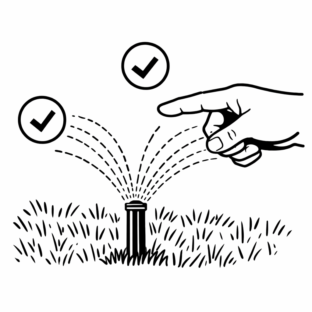 Checking lawn irrigation spray heads for proper coverage and spray pattern