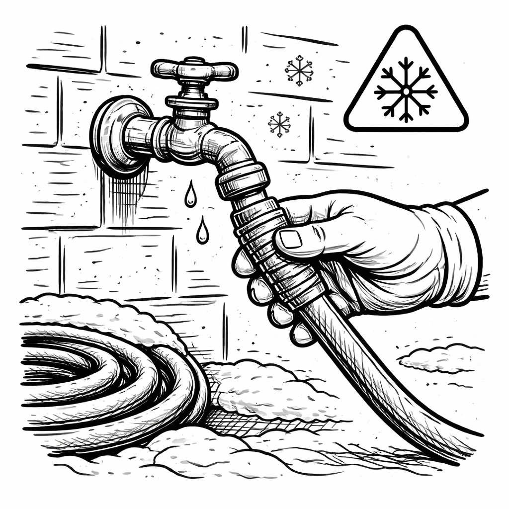 Disconnecting a garden hose from an outdoor faucet before freezing weather