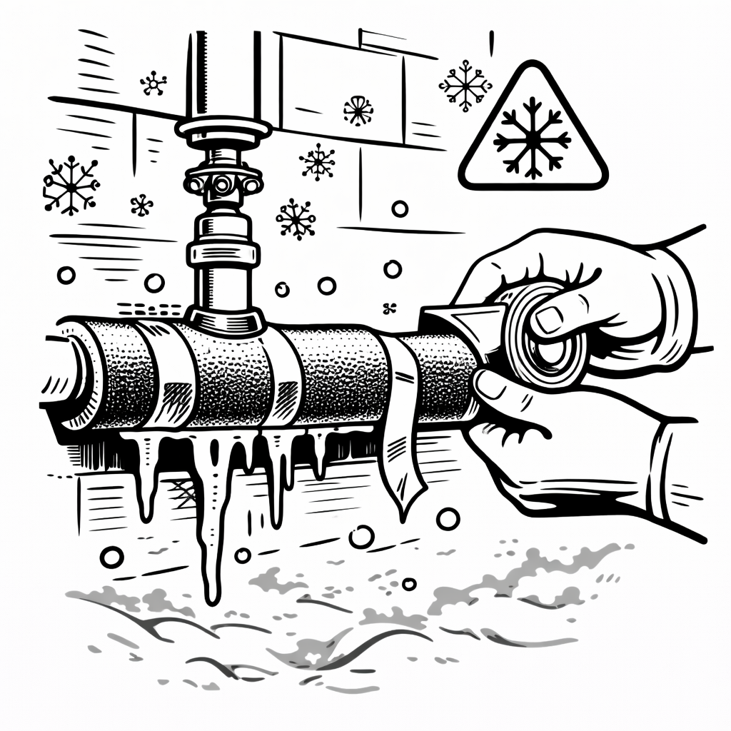 Protecting exposed plumbing pipes with insulation to prevent freezing in cold weather