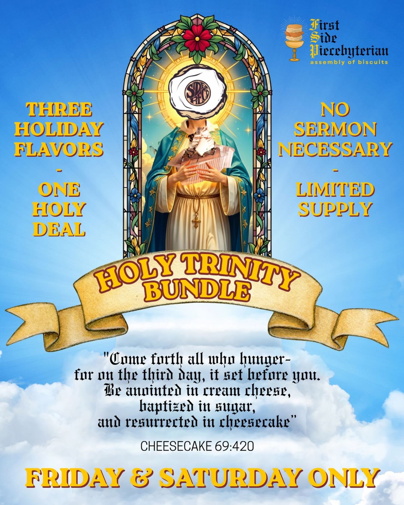 STARTING TOMORROW get all three holiday flavors for one low bundled price while supplies last. $31 Gets you Carbury Cr&egrave;me Egg, Cadbury Mini Egg, and Carrot Cake Cheesecake slices. That&rsquo;s a holy deal if I&rsquo;ve ever seen one. They&rsqu