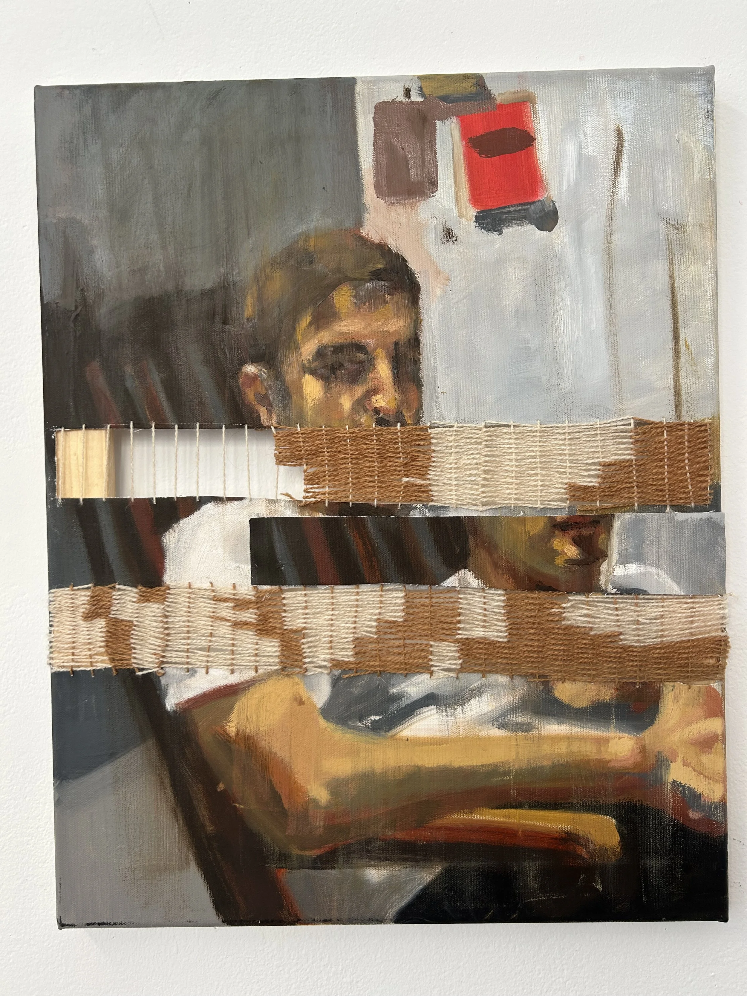 Andrew, 2025 oil on canvas with alpaca wool, 20x16"