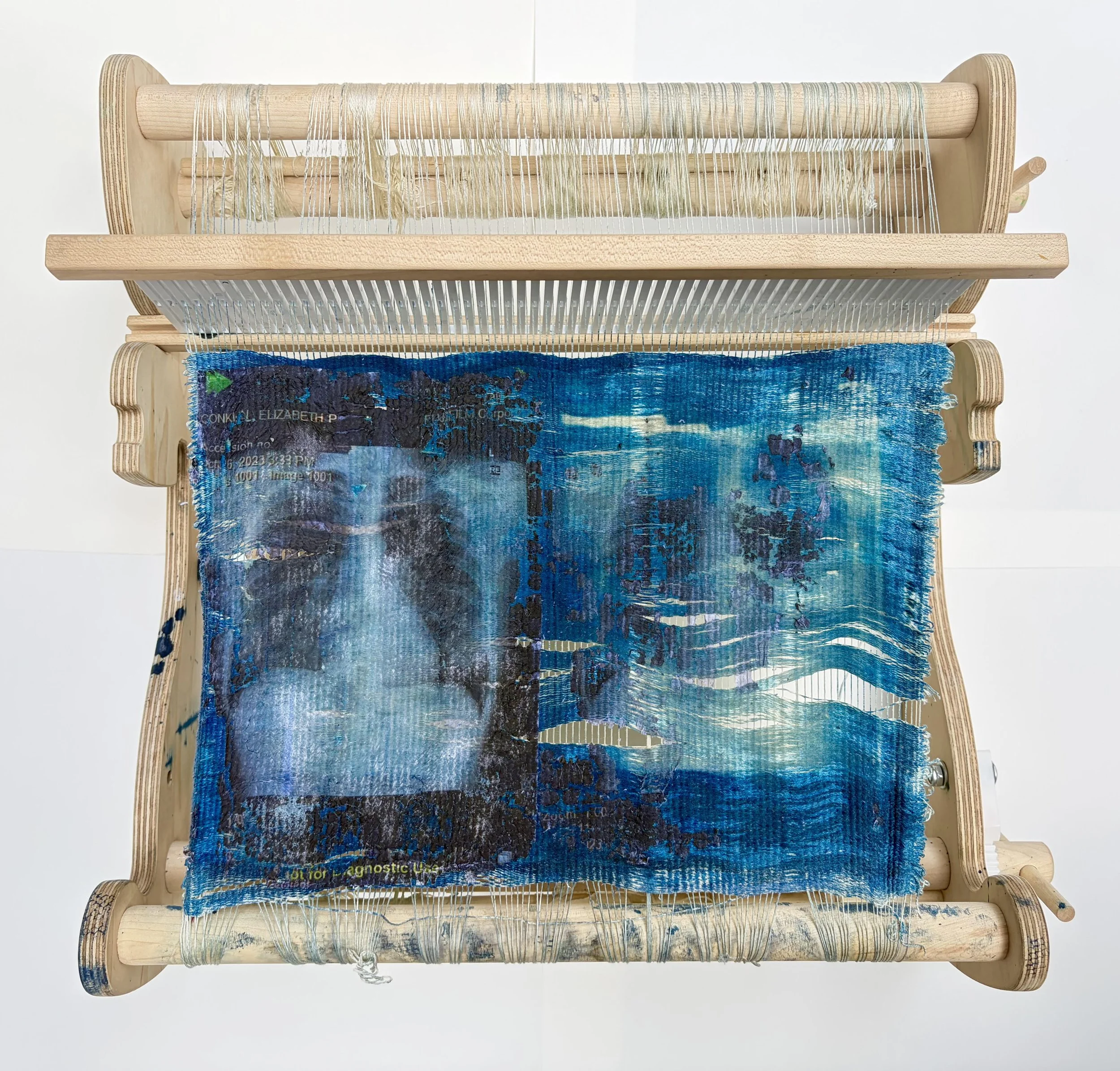 Deductible (if it's not for diagnostic use, what's it for)? cyanotype and inkjet print on a silk textile, 8"x10"
