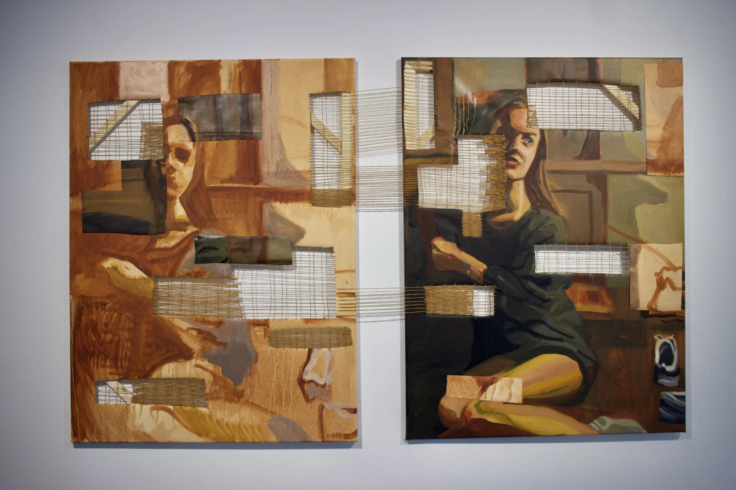 Two, 2024, oil on canvas with alpace wool 40x65"