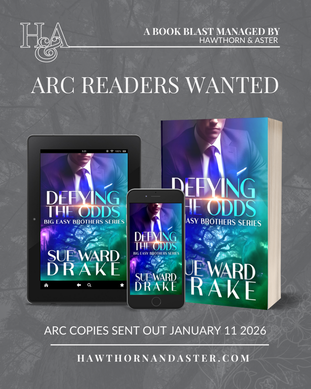 ARC Readers wanted for Defying the Odds by Sue Ward Drake, Big Easy Brother #4, a romantic suspense : download the images and caption here