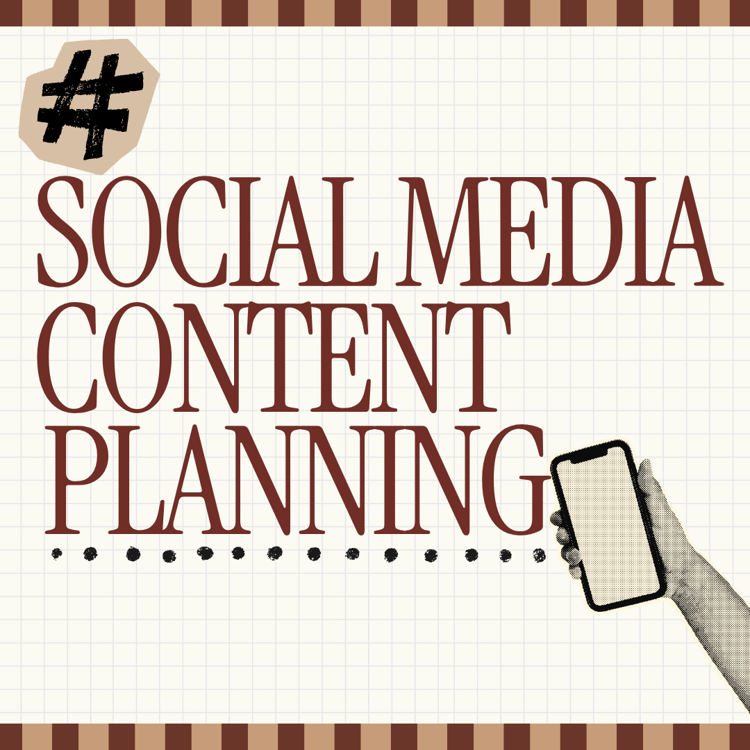 Social Media Content Planning for indie and self-published authors over graph paper with a hand-drawn pound side, surrounded by a brown, checkered border