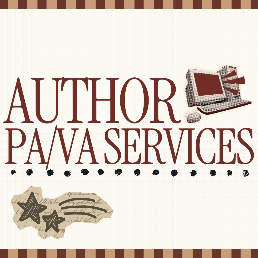Author PA/VA services over a graph background, an antique monitor computer and hand-drawn stars