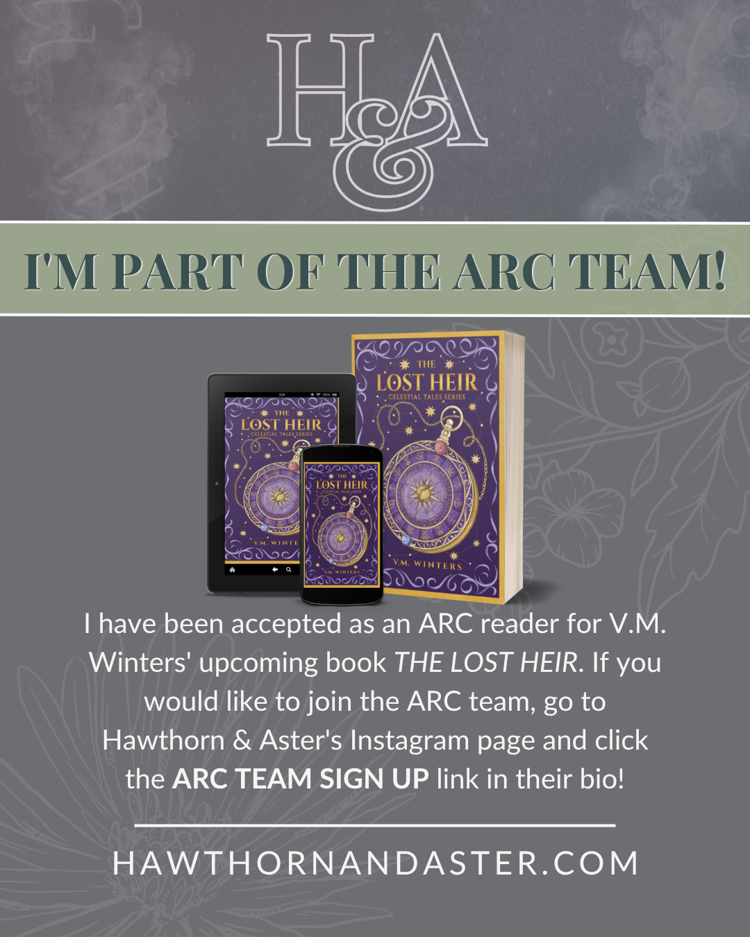 Team Acceptance graphic for V.M. Winters', The Lost Heir, Celestial Tales Book 1. Download now.
