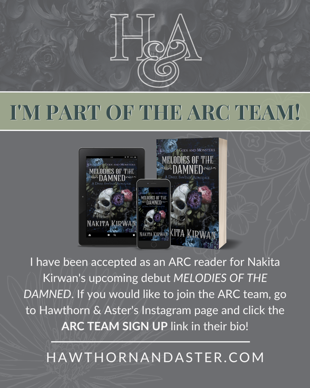 I'm a part of Melodies of the Damned ARC Team! I'm so excited to support debut author Nakita Kirwan in sharing this Dark Fantasy Romance with the world!