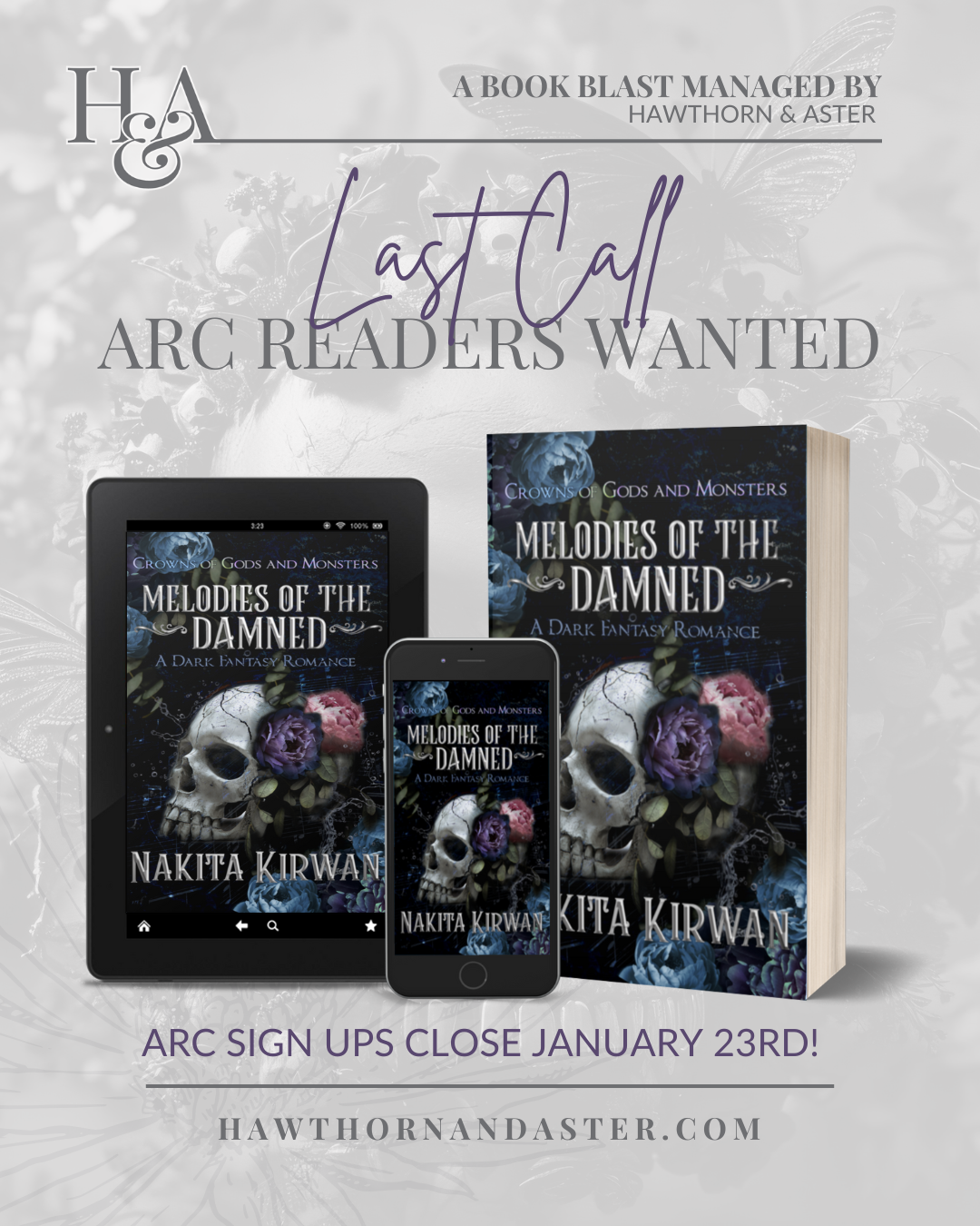 Last Call for Nakita Kirwan's Debut Dark Romantic Fantasy, Melodies of the Damned