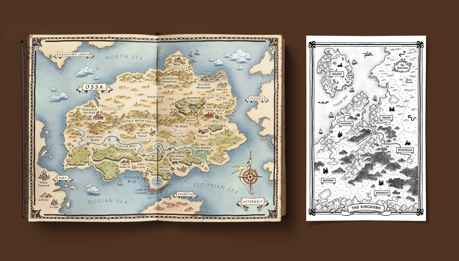 A hand-drawn map for an indie romantasy