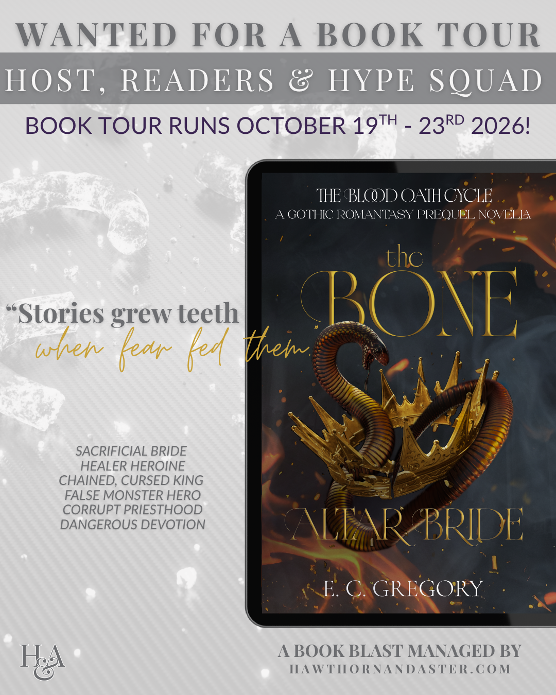 Tour Hosts and Readers needed for The Bone Altar Bride by E. C. Gregory