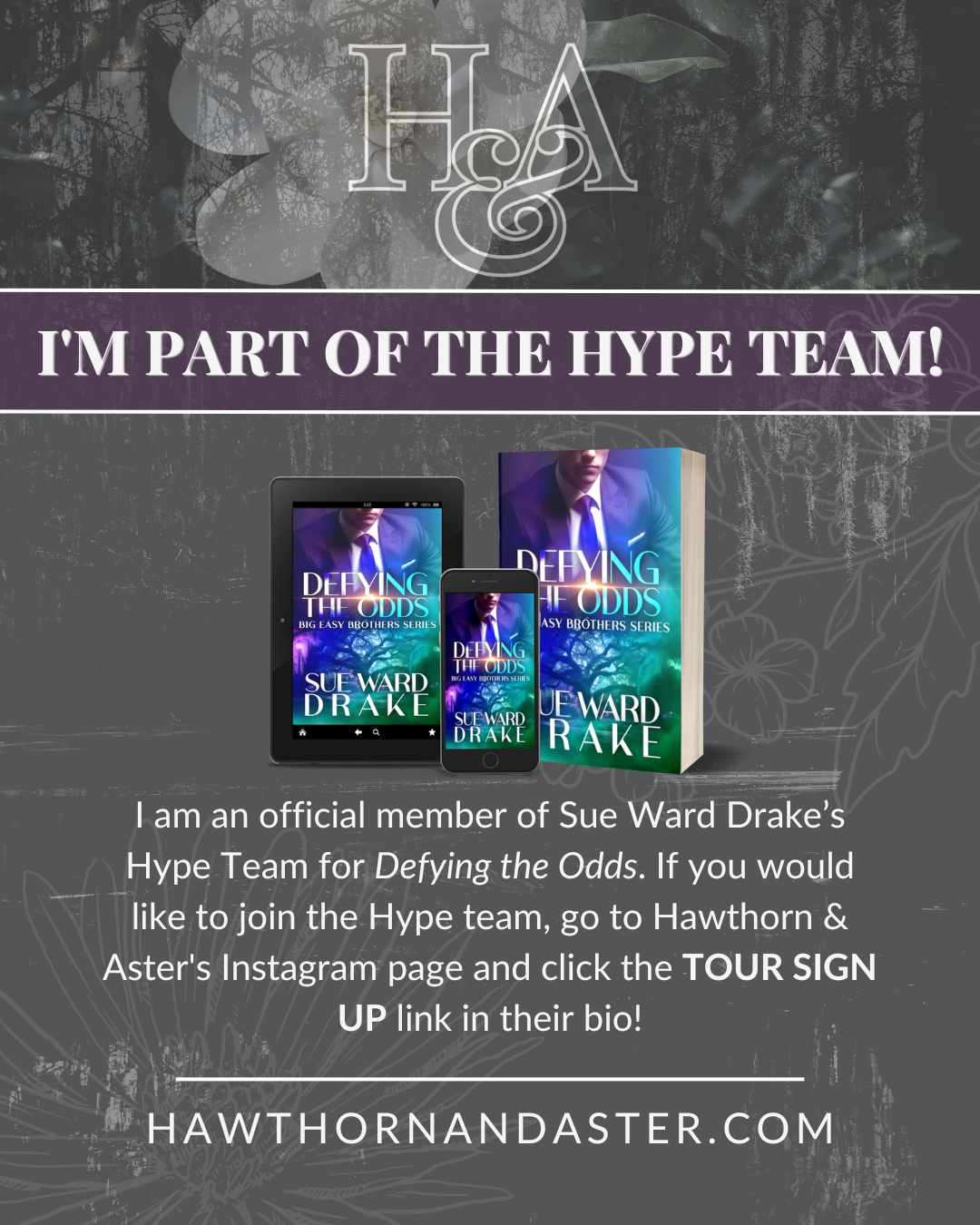 I'm a part of a hype squad team for Sue Ward Drake's, Defying the Odds, Big Easy Brother Book 4