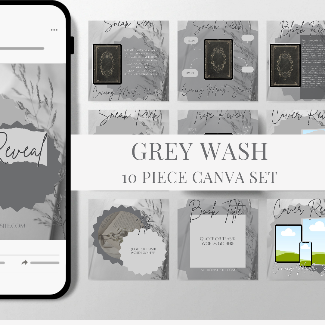 Gray Wash 10 Templates Canva Set for Romance Authors and Bookstagram