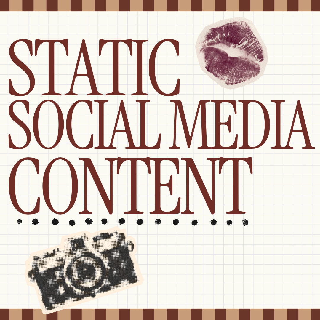 Static Social Media Content for Authors over a graph background, featuring an old polaroid camera and lipstick marks