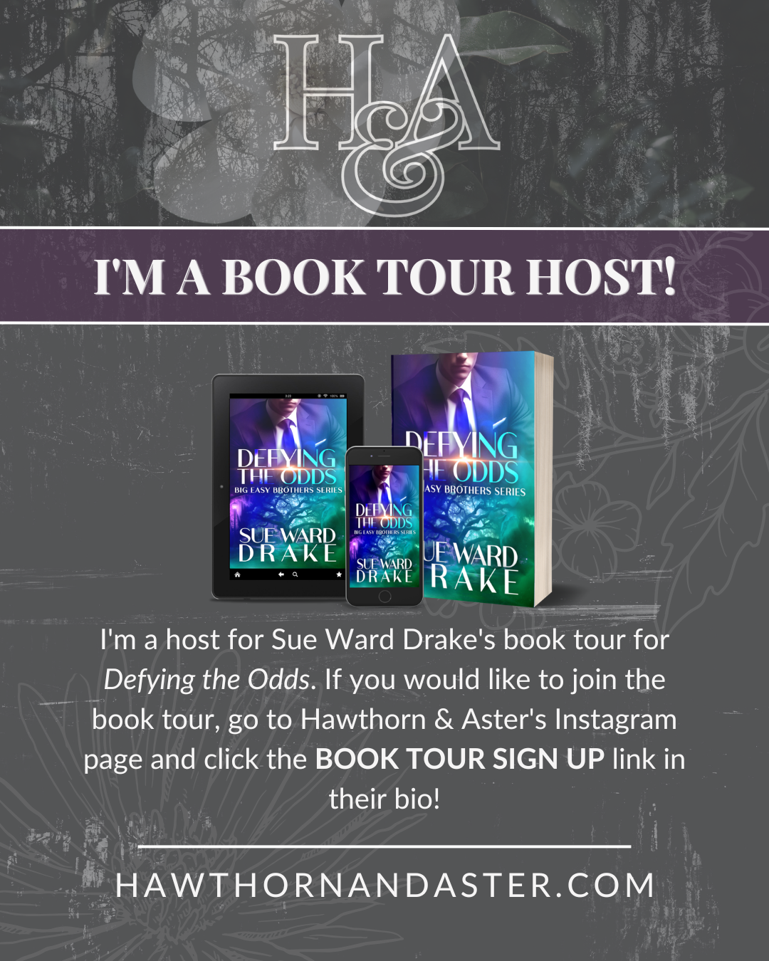 I'm a Book Tour Host for Sue Ward Drake's Book Tour for Defying the Odds, Big Easy Brothers Book #4