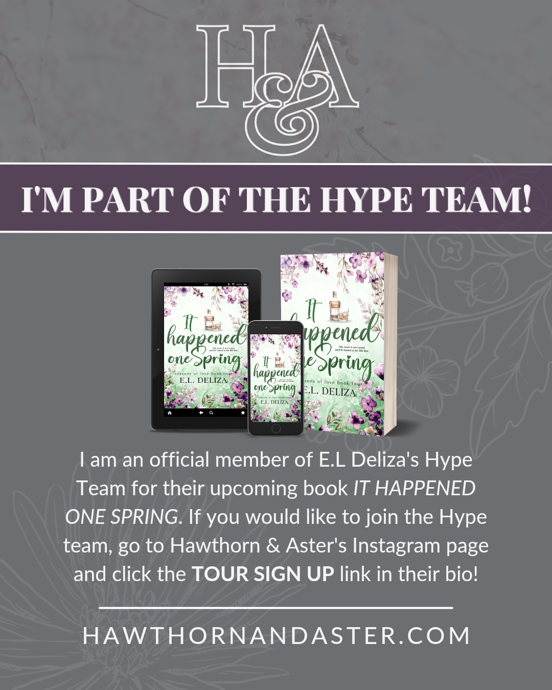 Hype Squad Member for E.L. Deliza's It Happened One Spring