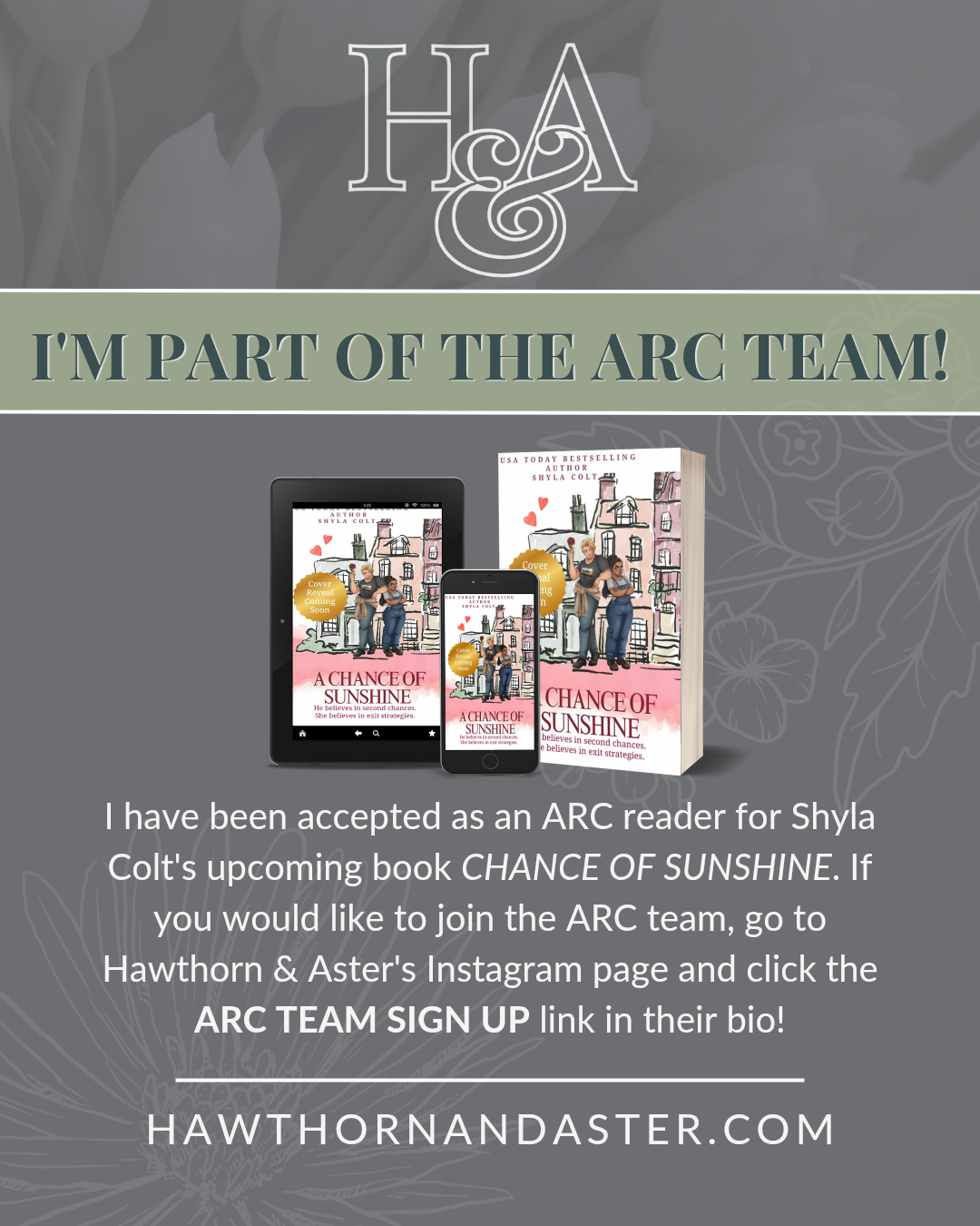 I'm a part of the ARC Team for Shyla Novak's A Chance of Sunshine!