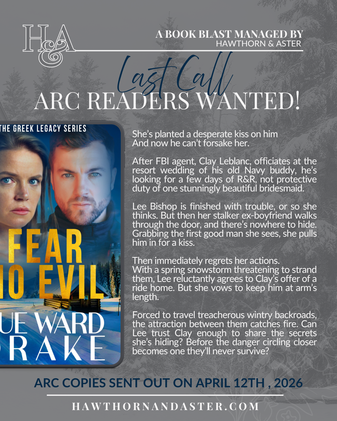 Last call for ARC readers for Fear No Evil by Sue Ward Drake, Book #4 of Greek Legacy