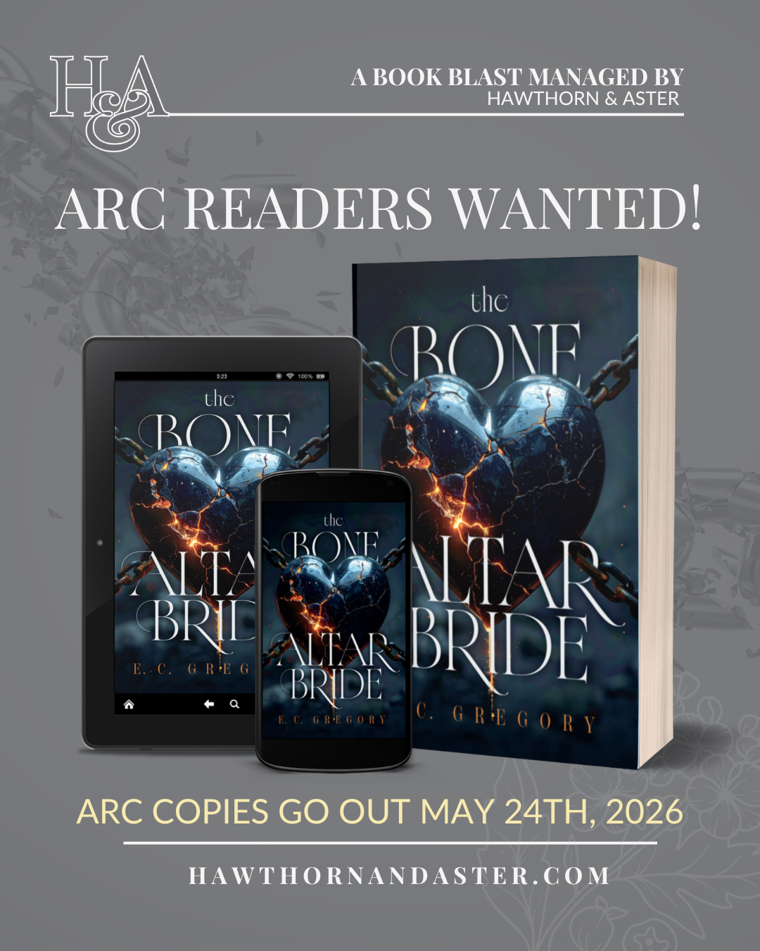 ARC Readers wanted for E. C. Gregory's debut gothic romantasy, The Bone Altar Bride