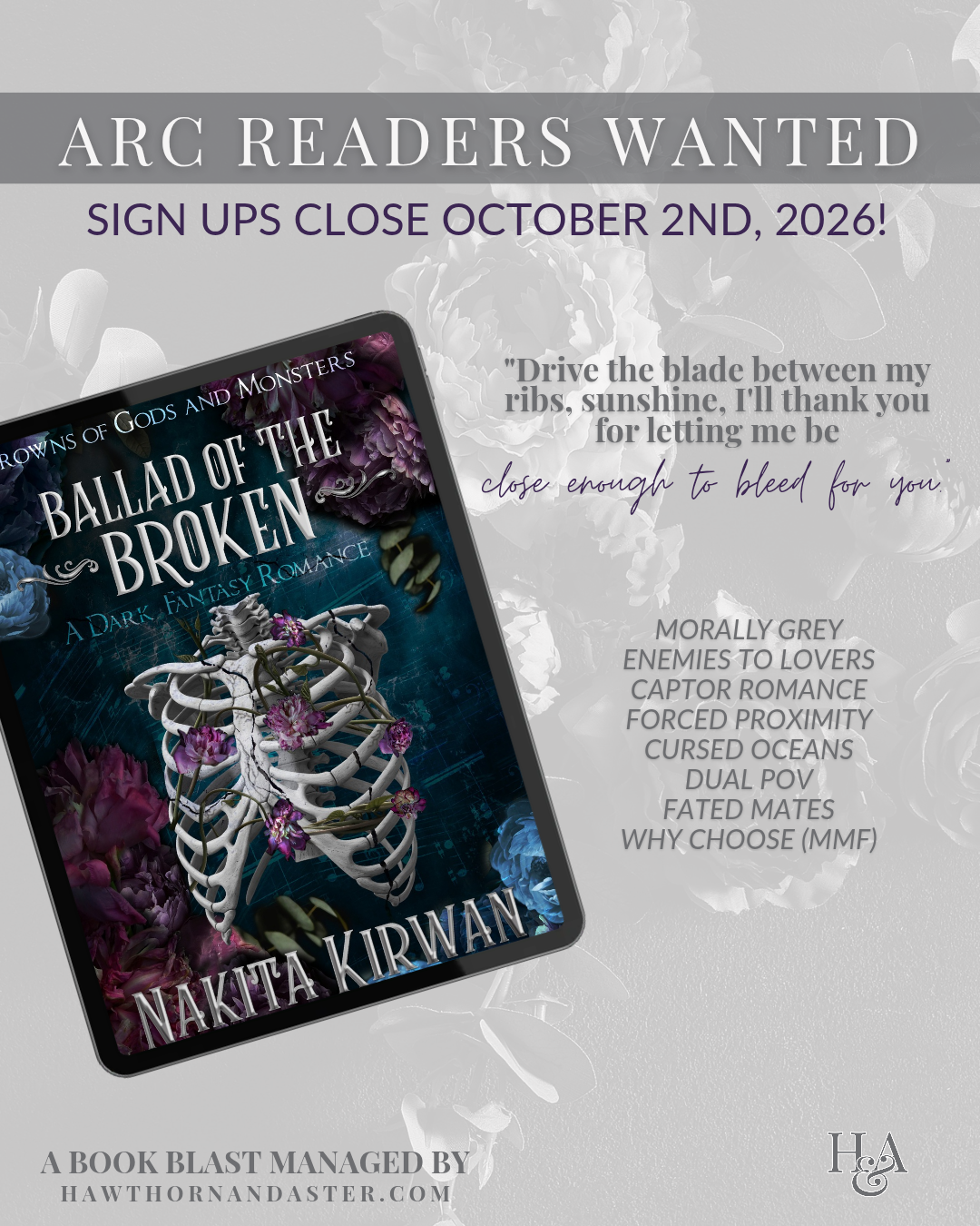 ARC Readers wanted for Nakita Kirwan's Ballad of the Broken, Book 2 of Crowns of Gods and Monsters