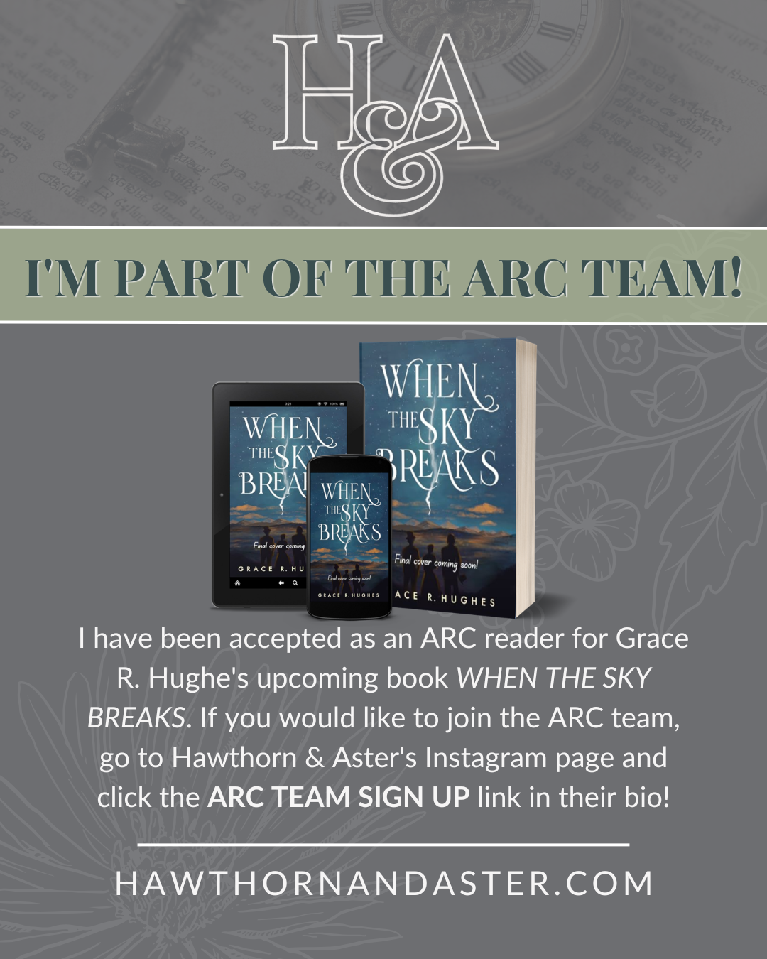 I'm a part of the ARC Team: Featuring the temporary cover for Grace R. Hughes debut fantasy romance, When The Sky Breaks, Book #1 of the Skyfall Series