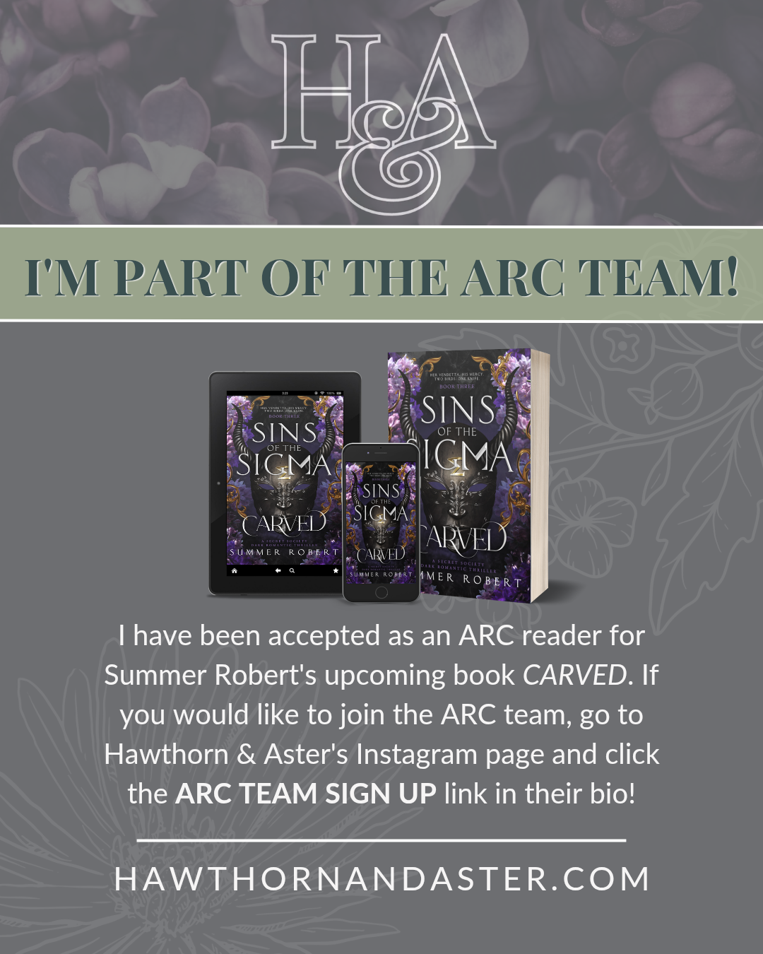 ARC Team Acceptance Graphic for Carved by Summer Robert. Download now.