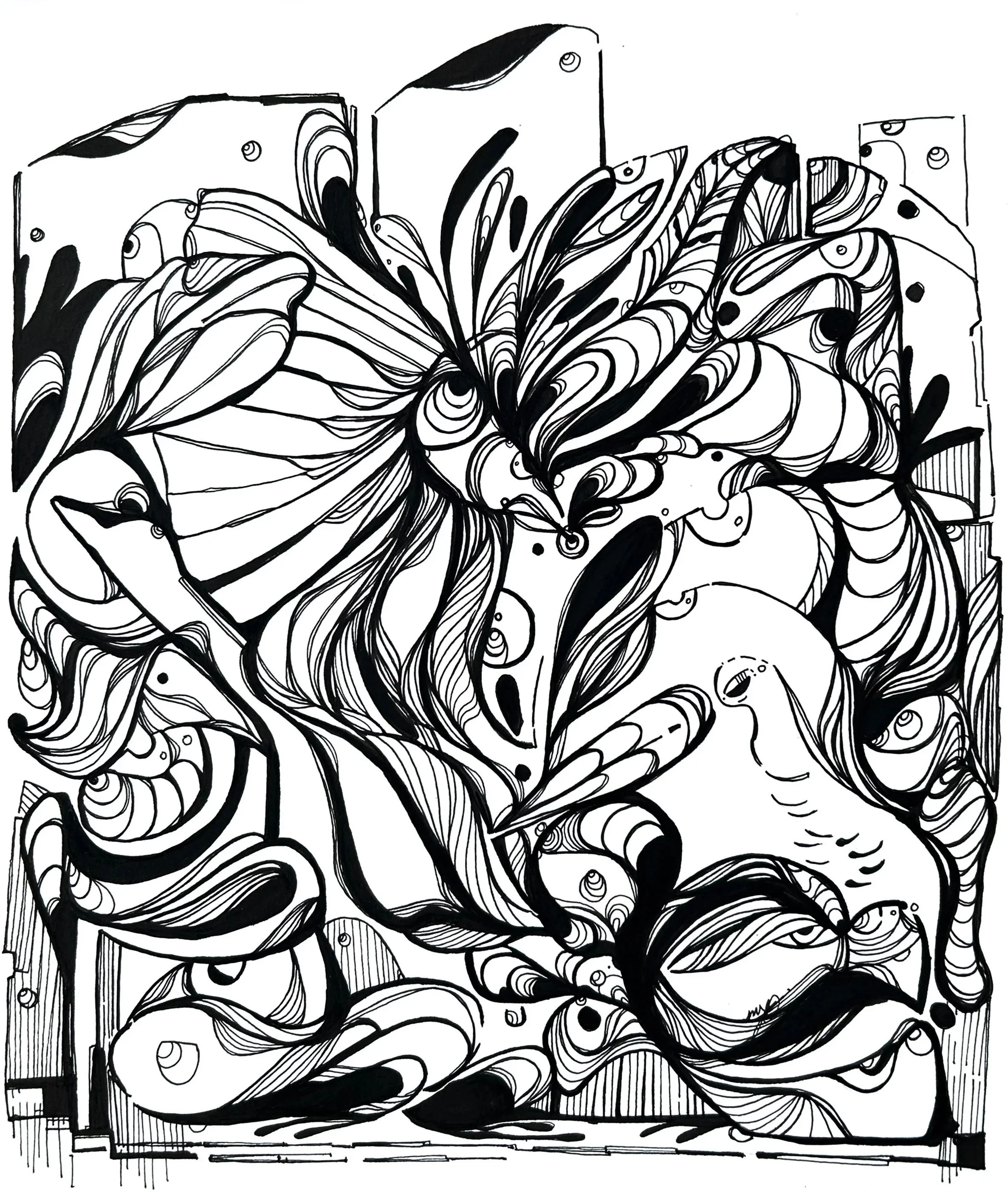Watchtowers - 11x14 - Indian Ink on Mixed Media Paper 