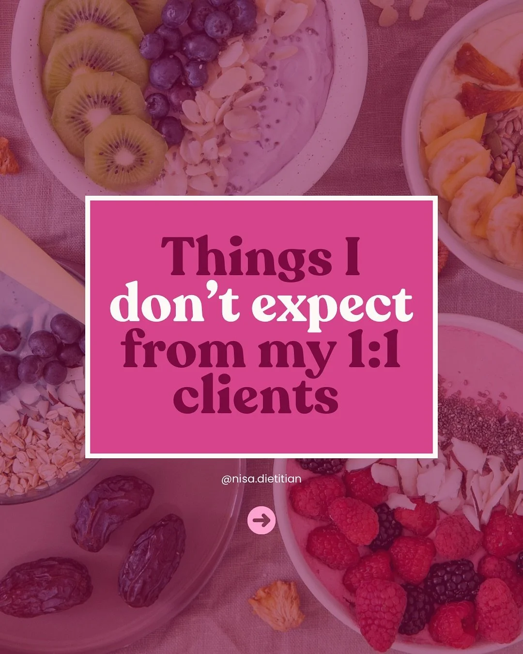 Too many people think they need to &ldquo;get their act together&rdquo; before working with a dietitian - but that&rsquo;s exactly what I&rsquo;m here to help you with. 

Inside my 1:1 consults, I don&rsquo;t expect:
X Perfect food tracking 
X Motiva