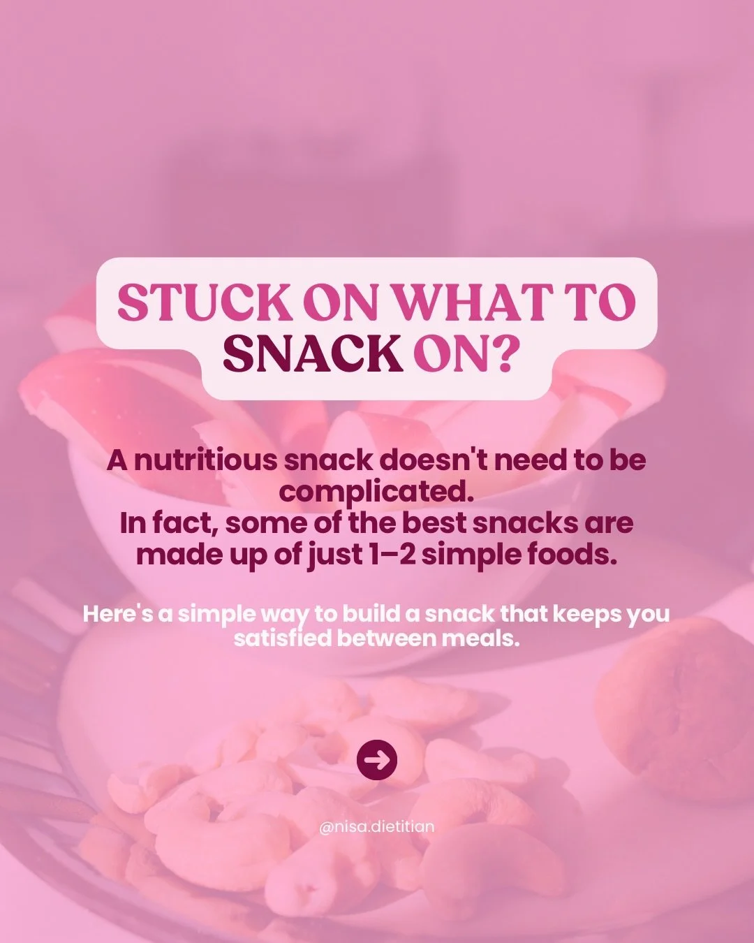 A satisfying snack doesn&rsquo;t need to be complicated.
Including protein, fibre and/or healthy fats can help keep you fuller for longer between meals.

I&rsquo;ve shared some simple snack ideas you can mix and match.

Save this post for your next s
