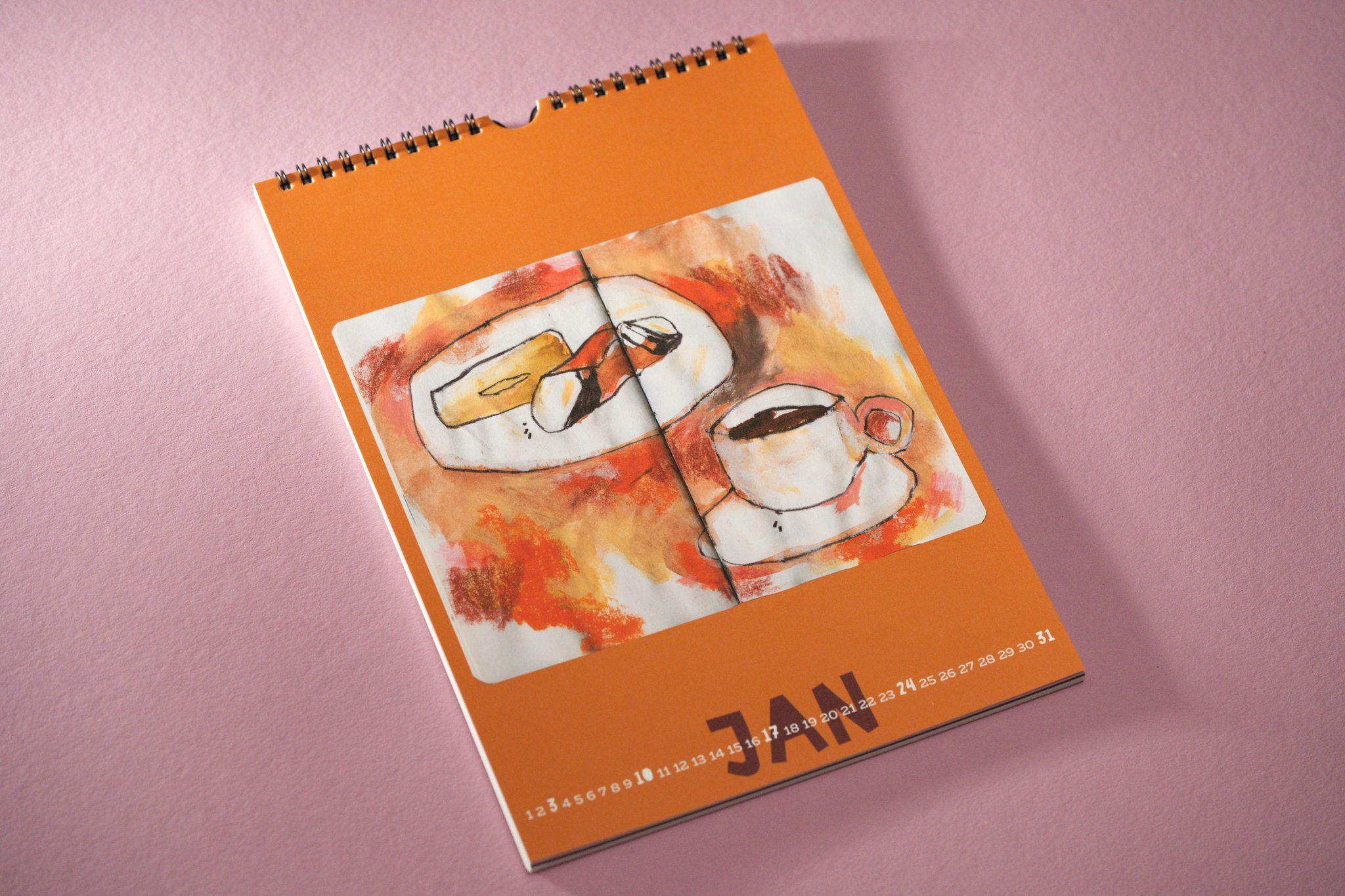 Kalenderblatt Jahreskalender 2027 mit Mixed Media Skizzenbuchseite