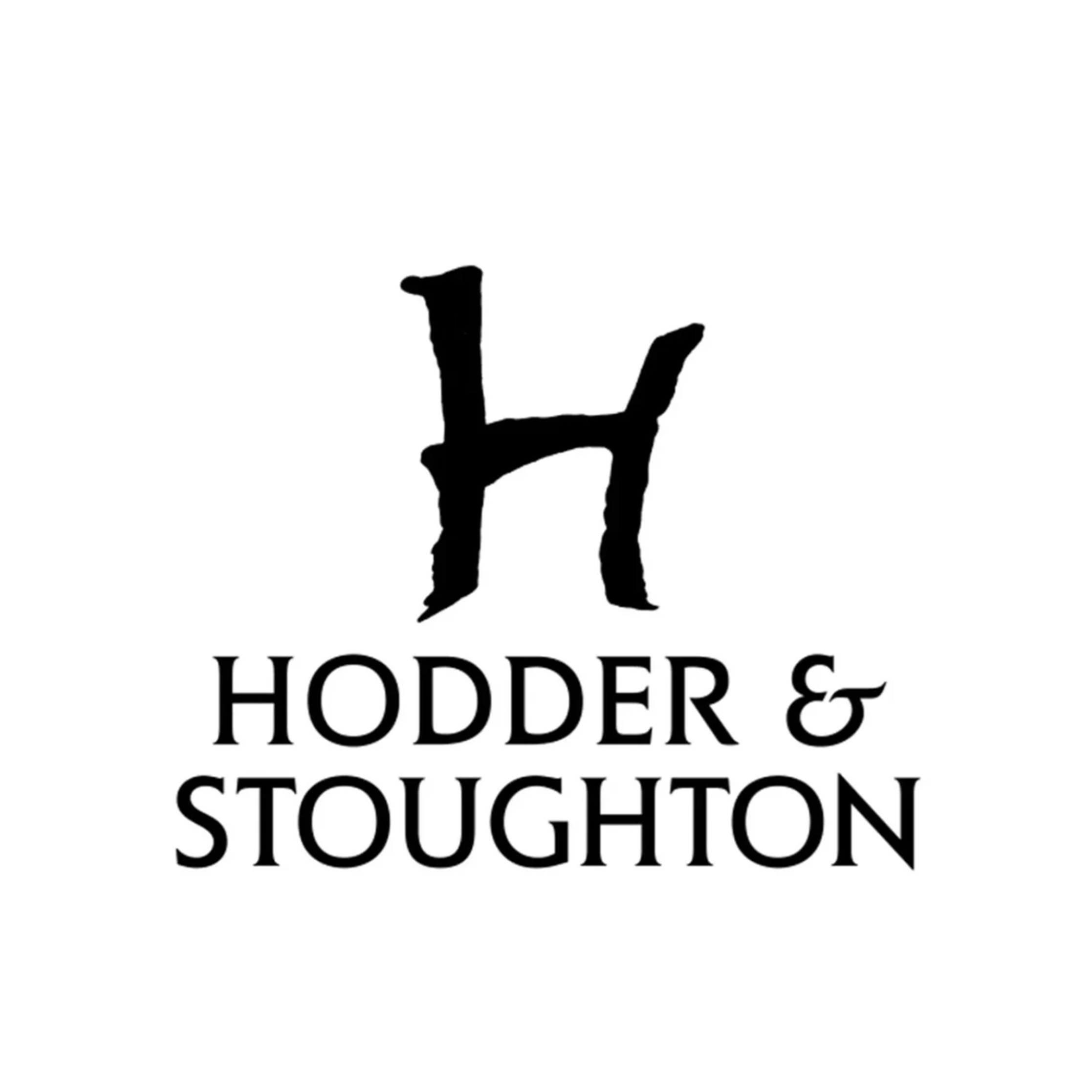 Black and white logo with a stylized hand sign above the words "HODDER & STOUGHTON".