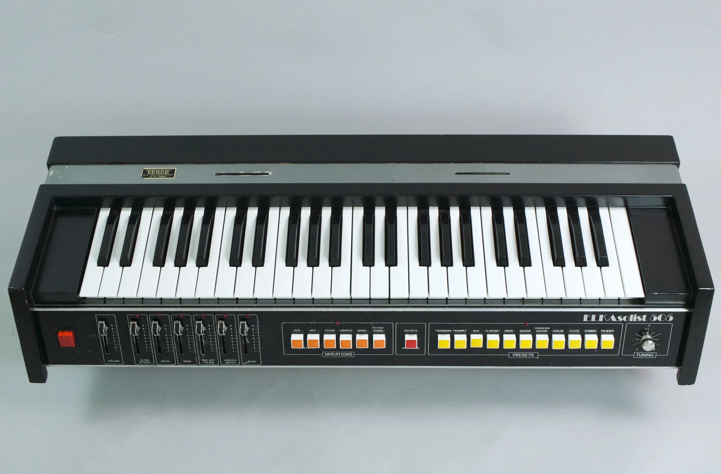Elka Solist 505 - 1976. The mono synth you didn't know you wanted, why does it sound so good? Could it be the Moog filter on board? This odd looking bird is actually great for sticky leads and sound effects.