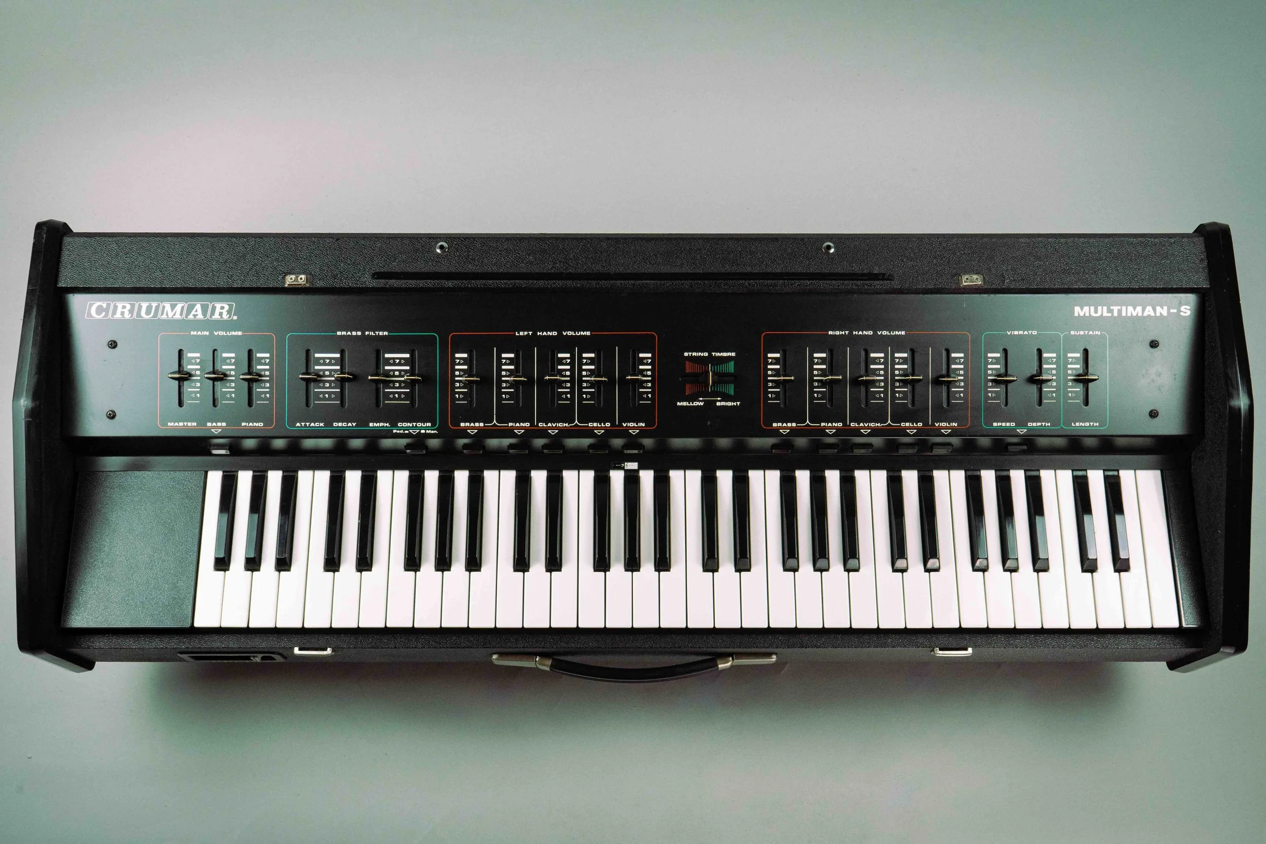 CRUMAR MULTIMAN S - 1977 - Was this Crumars most succesful product? These iconic string machines were used both on stage and in recording studios across the world for many years. Also re-badged as ORCHESTRATOR, this was the follow up to the first mod