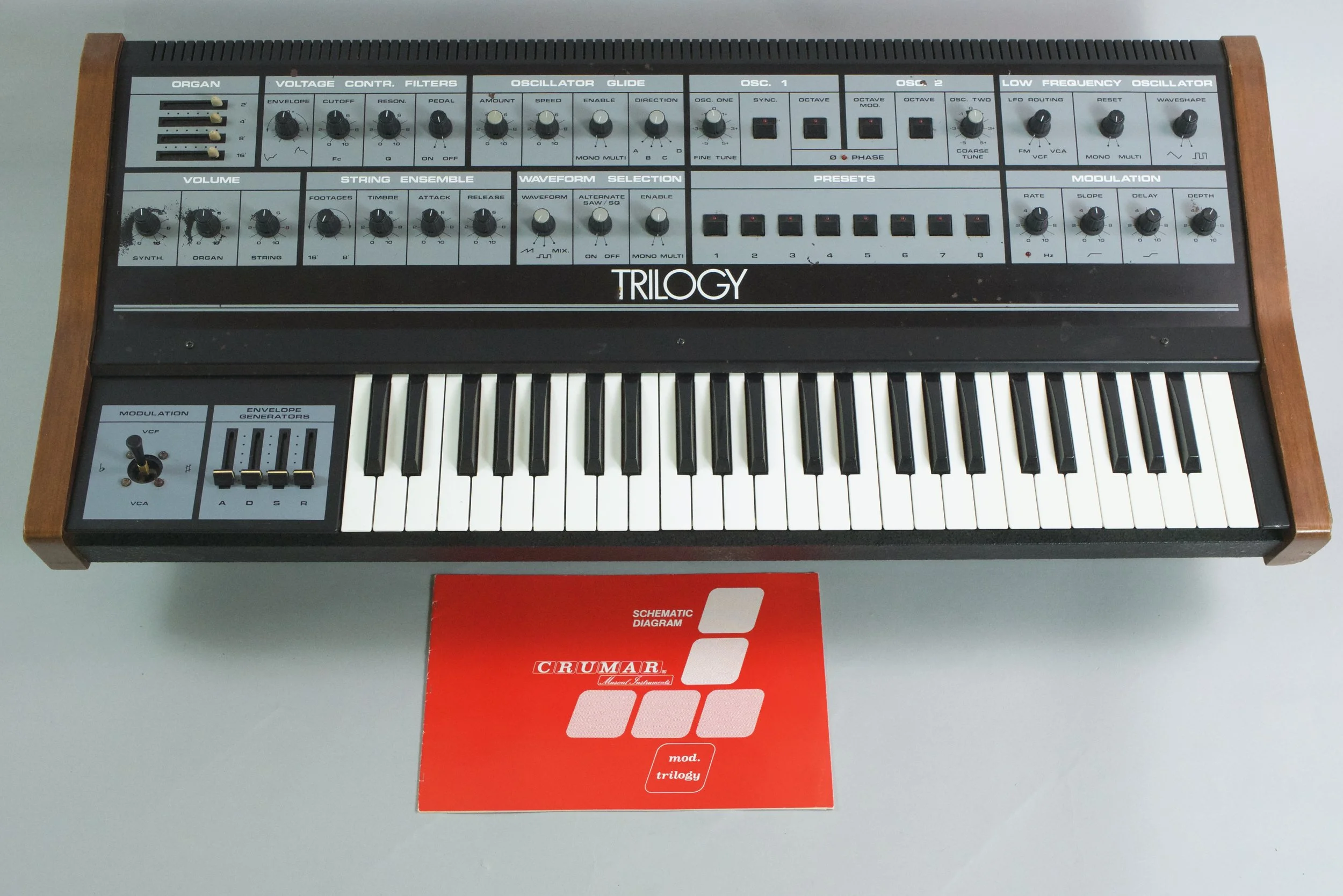 Crumar Trilogy - 1983 - With added filter controls and fantastic presets - is this Crumars flagship Polyphonic synthesizer? It's definitely a different beast from the Multiman S (Multimen?) models. 