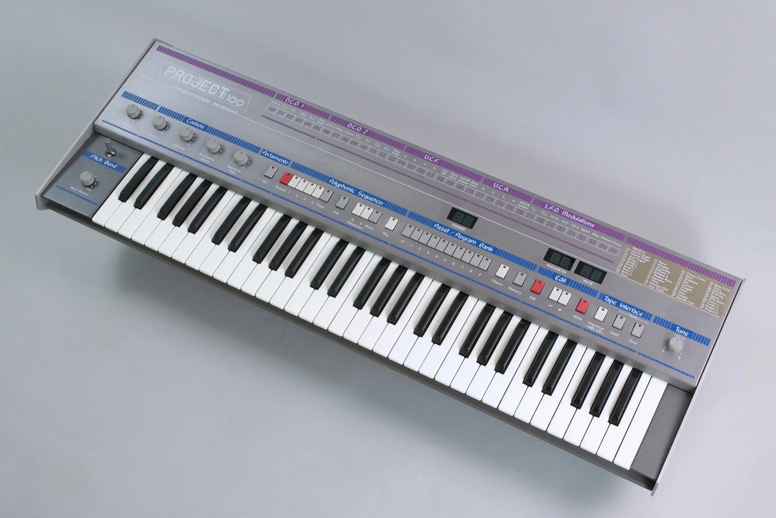Solton Project 100 - 1983. 
 A deceivingly light weight, polyphonic, 6-voice synthesizer with a whopping 12 digitally controlled oscillators, SSM filters and a heavenly Chorus with the push of a button, this synth can generate massive soundscapes wit