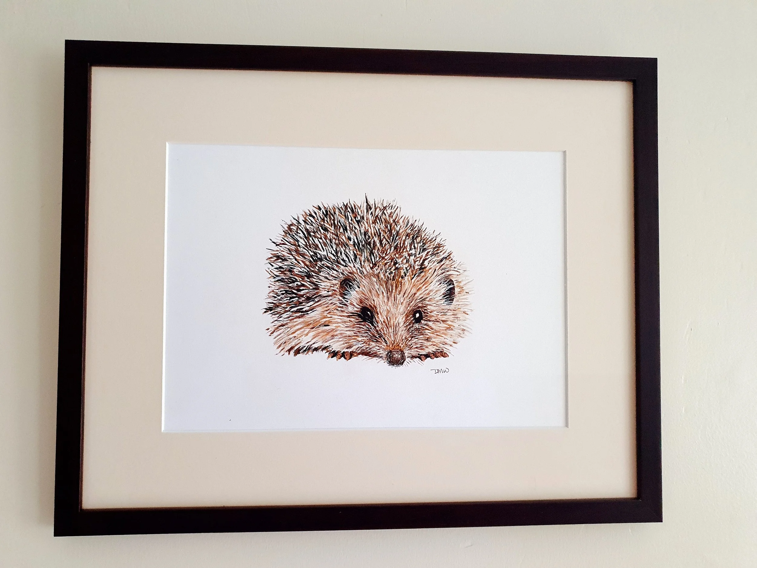 Henry Hedgehog, Acrylic on Paper, 8.3 x 11.7" - framed