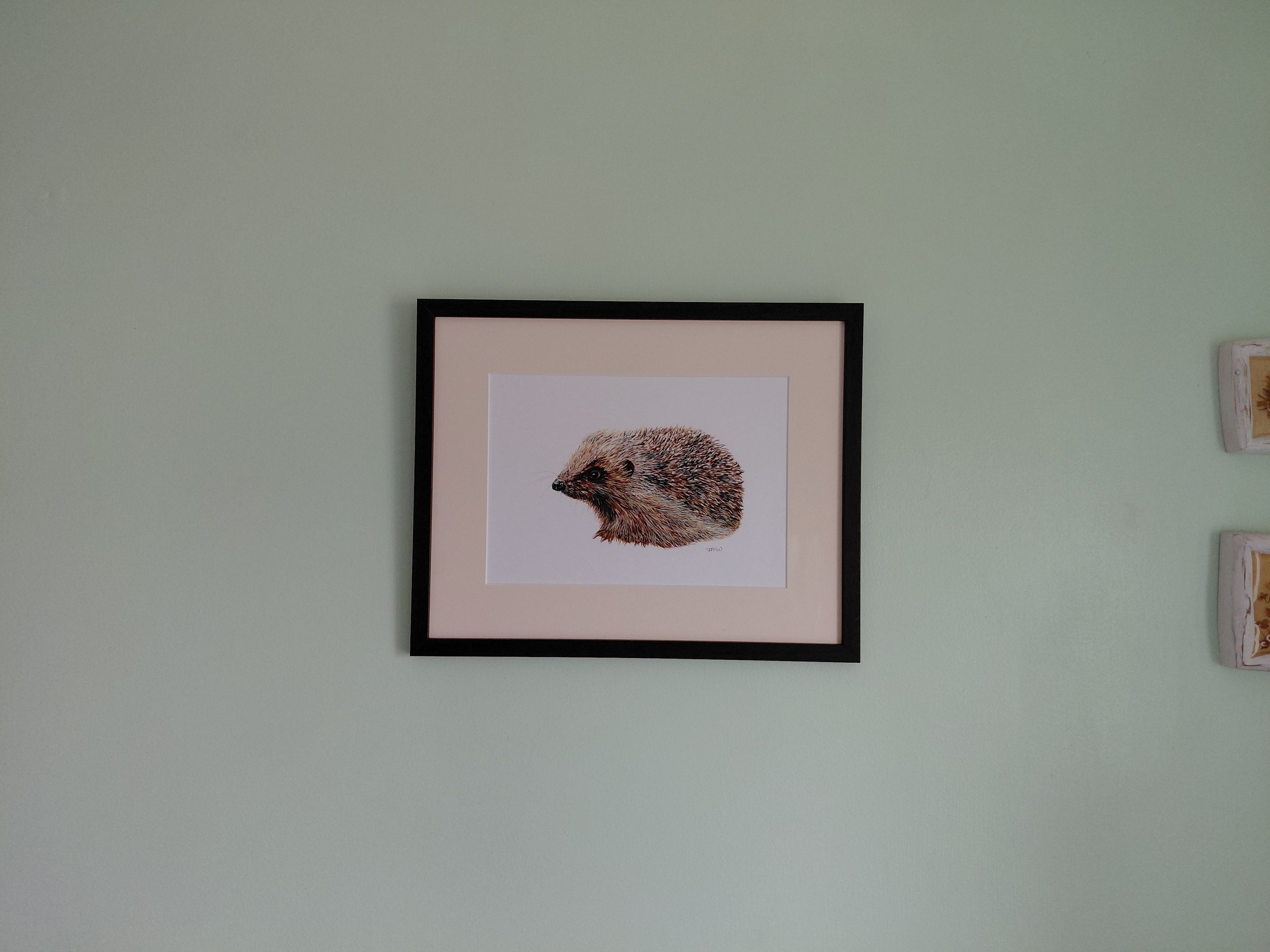 Harriet Hedgehog, Acrylic on Paper, 8.3 x 11.7" - framed