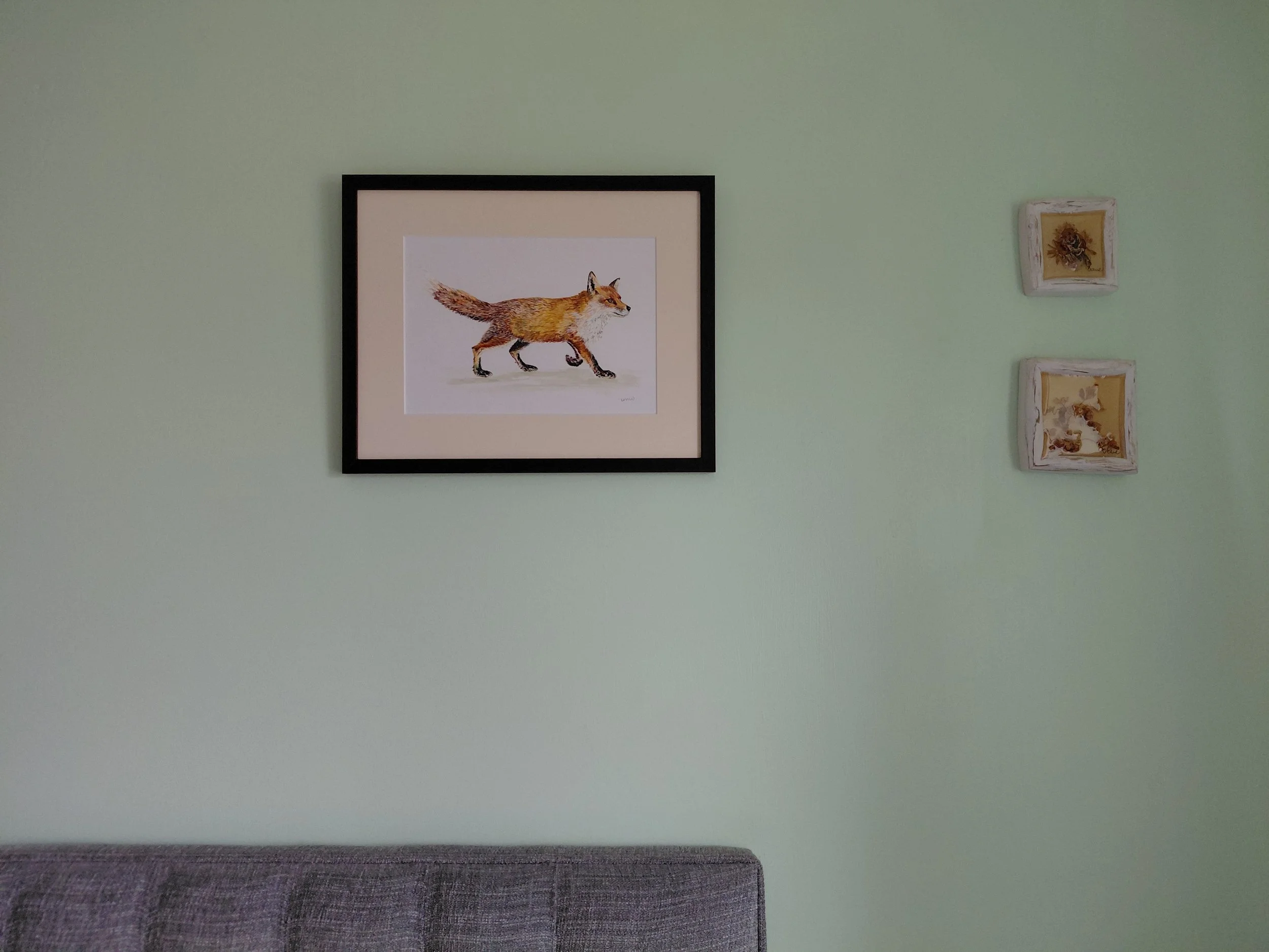 Fox Places to Be - Acrylic on Paper, 8.3 x 11.7" - framed