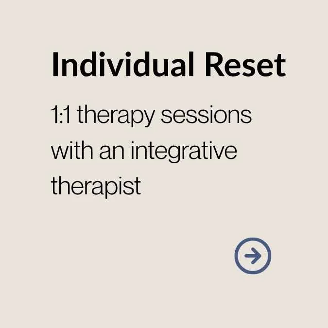 Screen displaying 'Individual Reset' with options for therapy sessions and an arrow button.