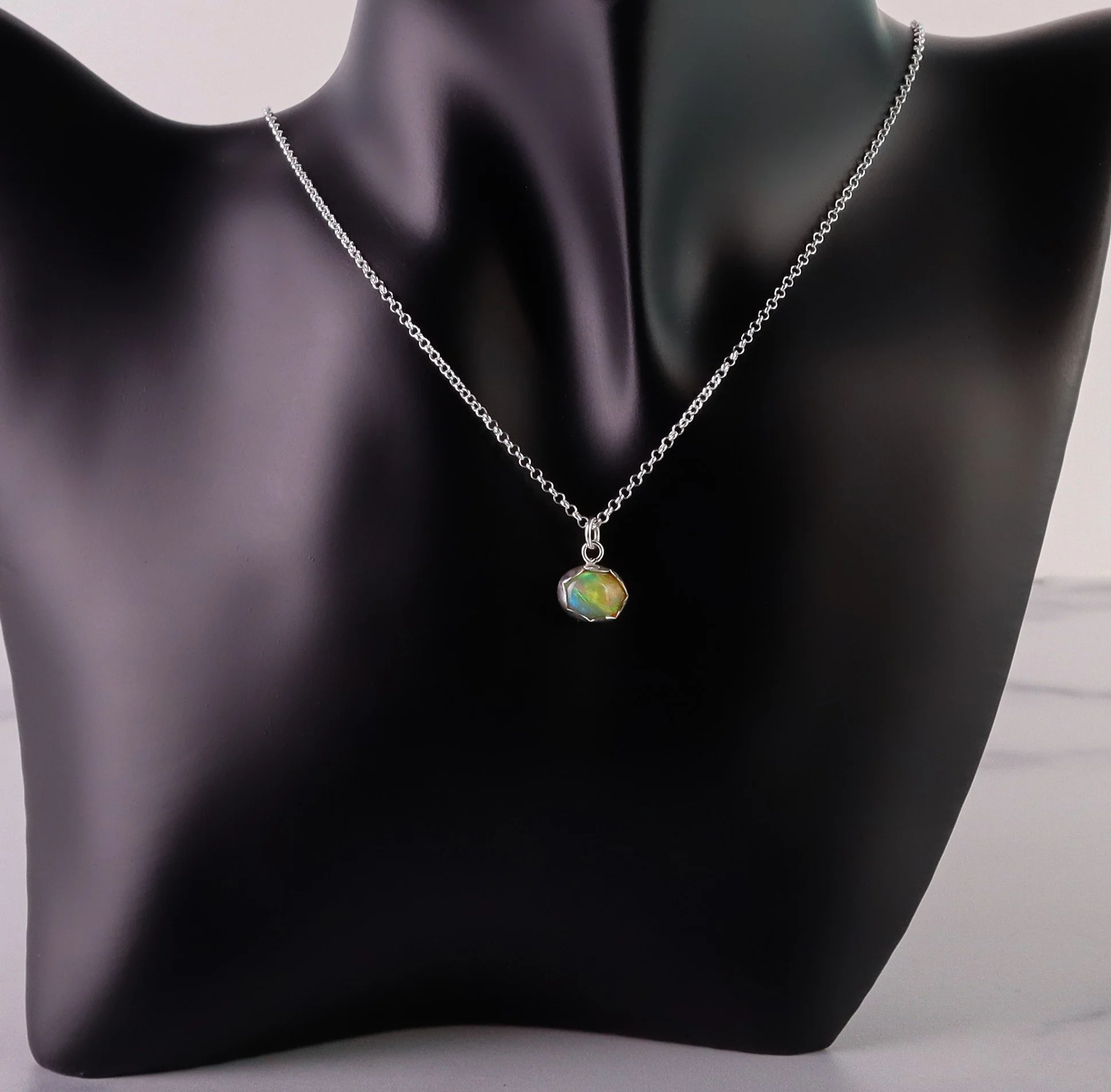 Natural Opal and simple Silver Chain