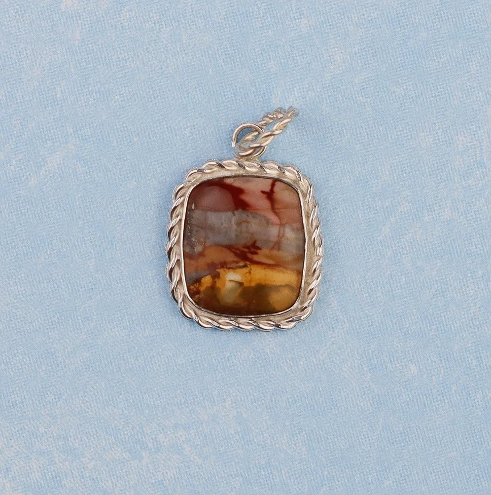 Landscape Jasper and silver braid pendant