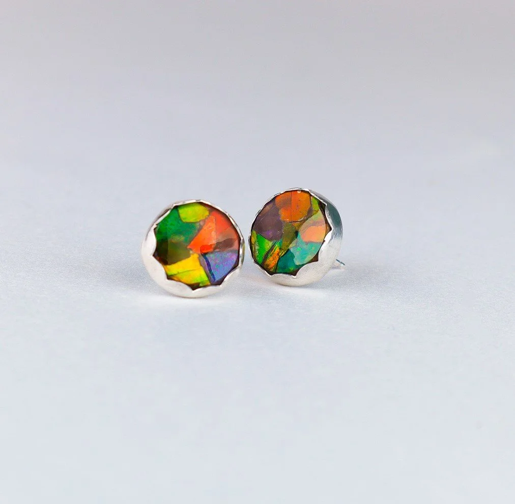 Silver stud earrings with gemstone
