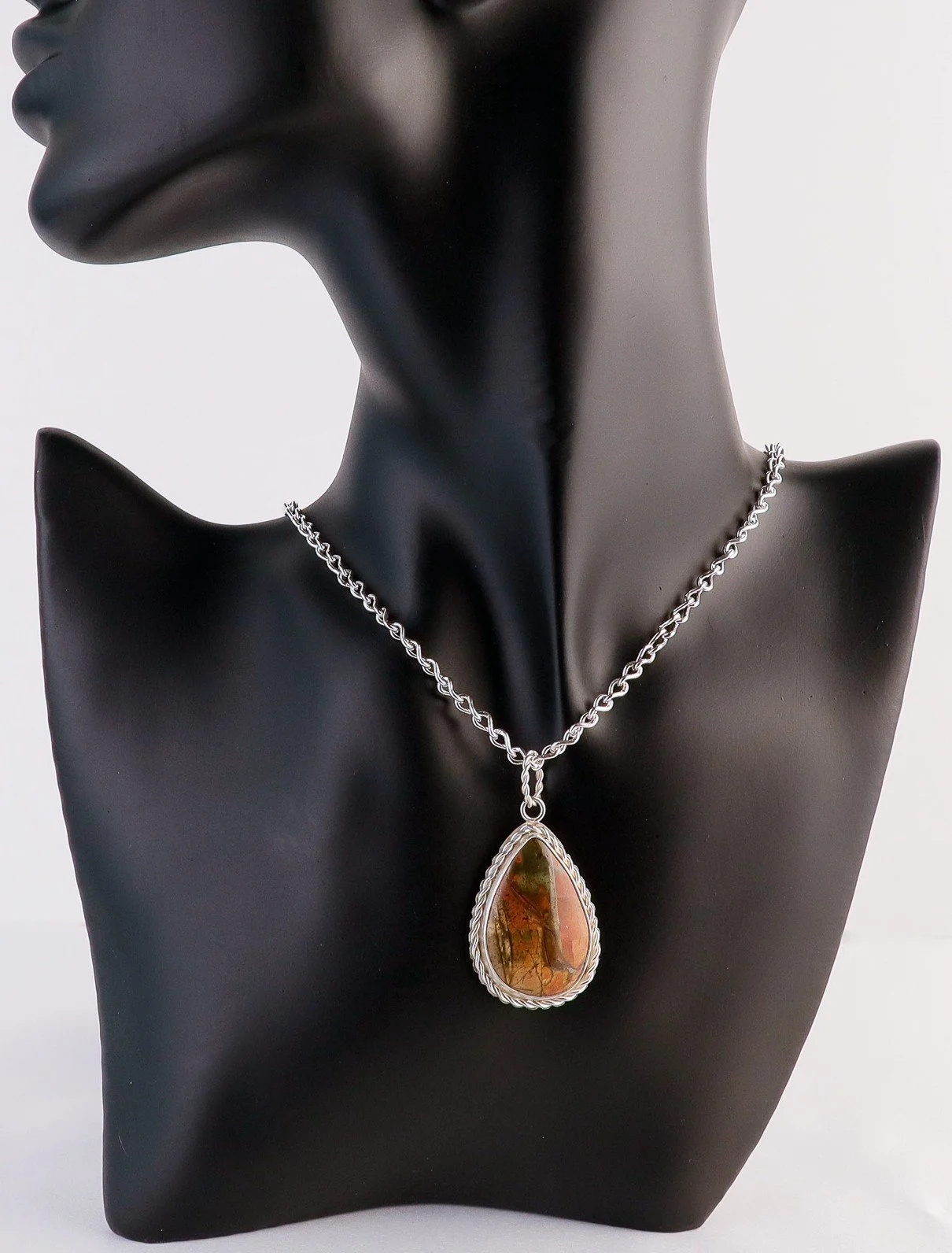 Teardrop Jasper and Silver Necklace Fall colors