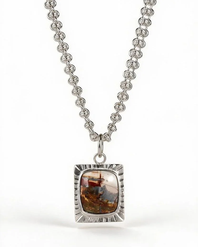 Landscape Jasper Handwoven silver Chain