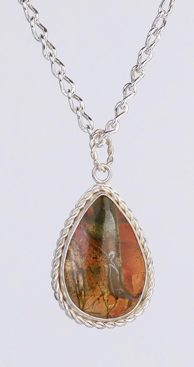 Pear jasper with sterling silver braid and handcrafted chain