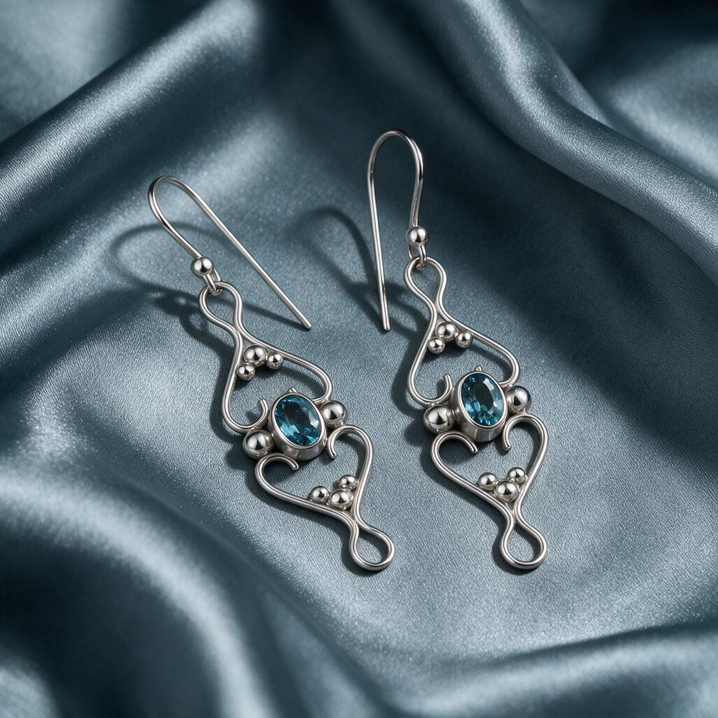 Artisan blue gemstone silver earrings