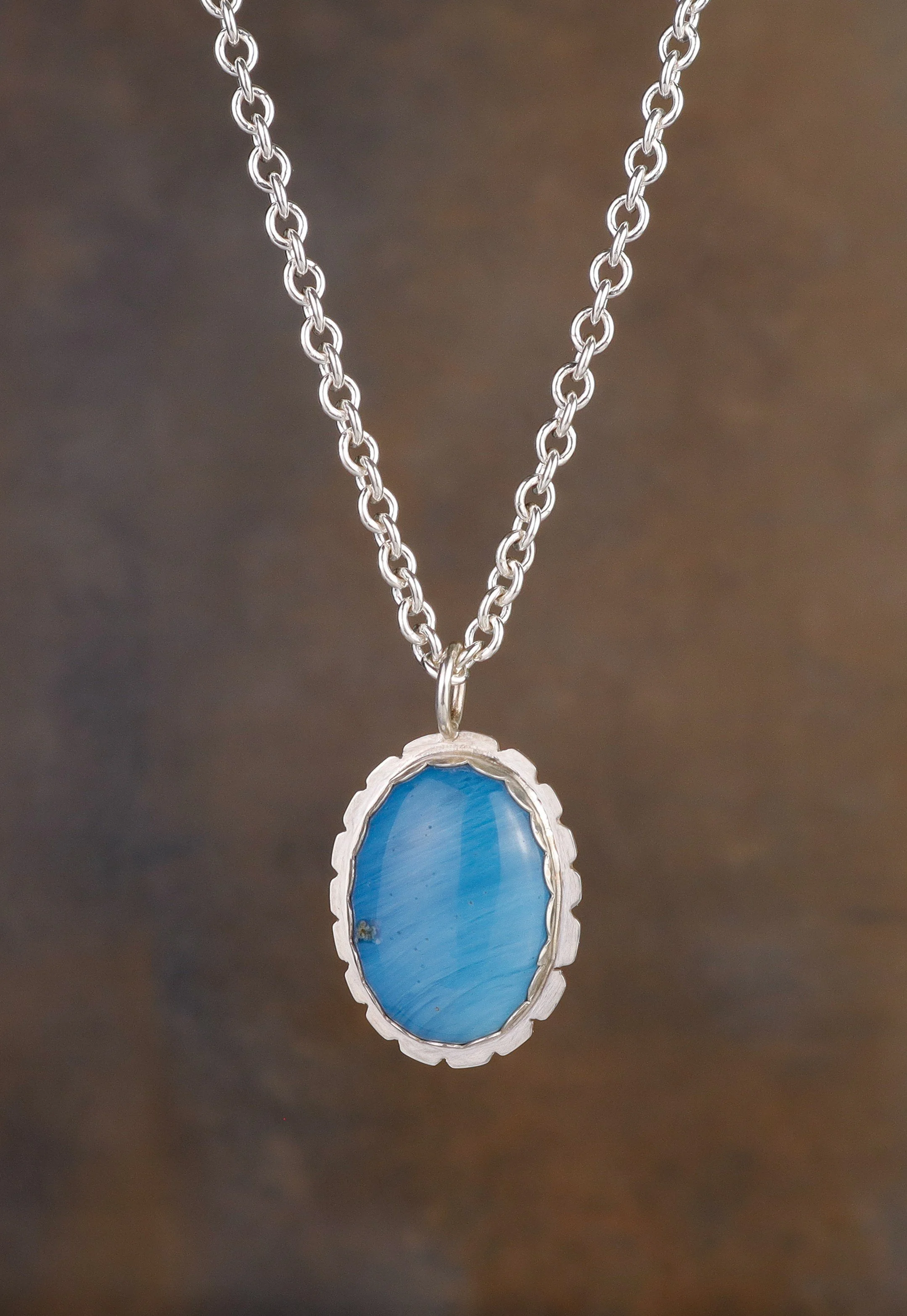 Handcrafted Oval Swedish Blue and Silver Necklace