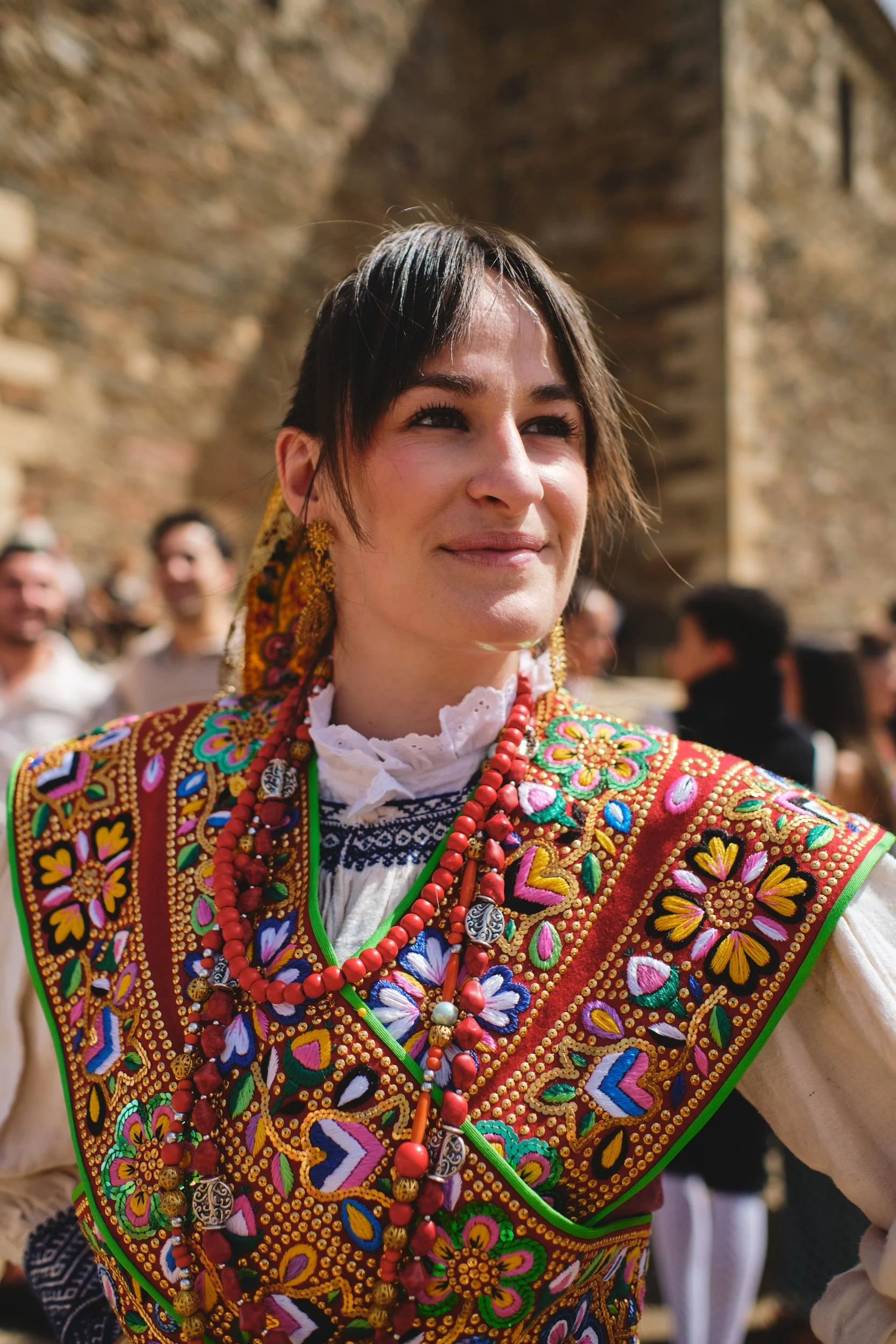 Woman in a traditional embroidered dress in Spain