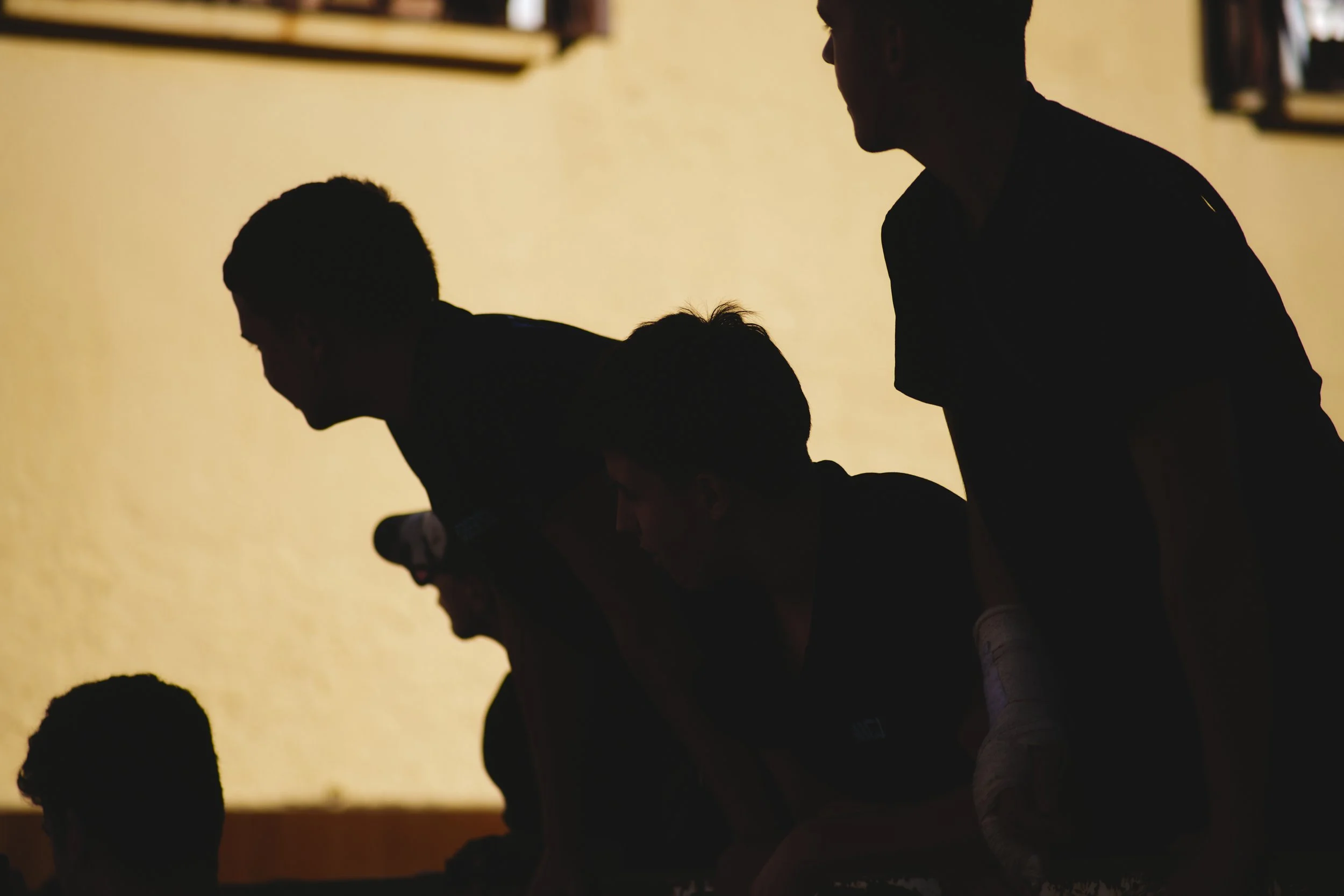Silhouetted spectators at a village fiesta in Spain